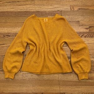 Modern Goldenrod Yellow Puffer Sleeve Knit Sweater